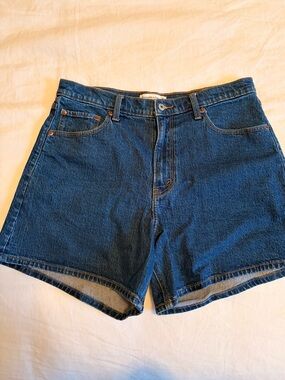 Abercrombie & Fitch Dark Blue High-Rise Dad Denim Shorts